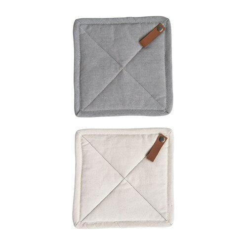 8" Square Cotton Pot Holders/Mat With Leather Strap