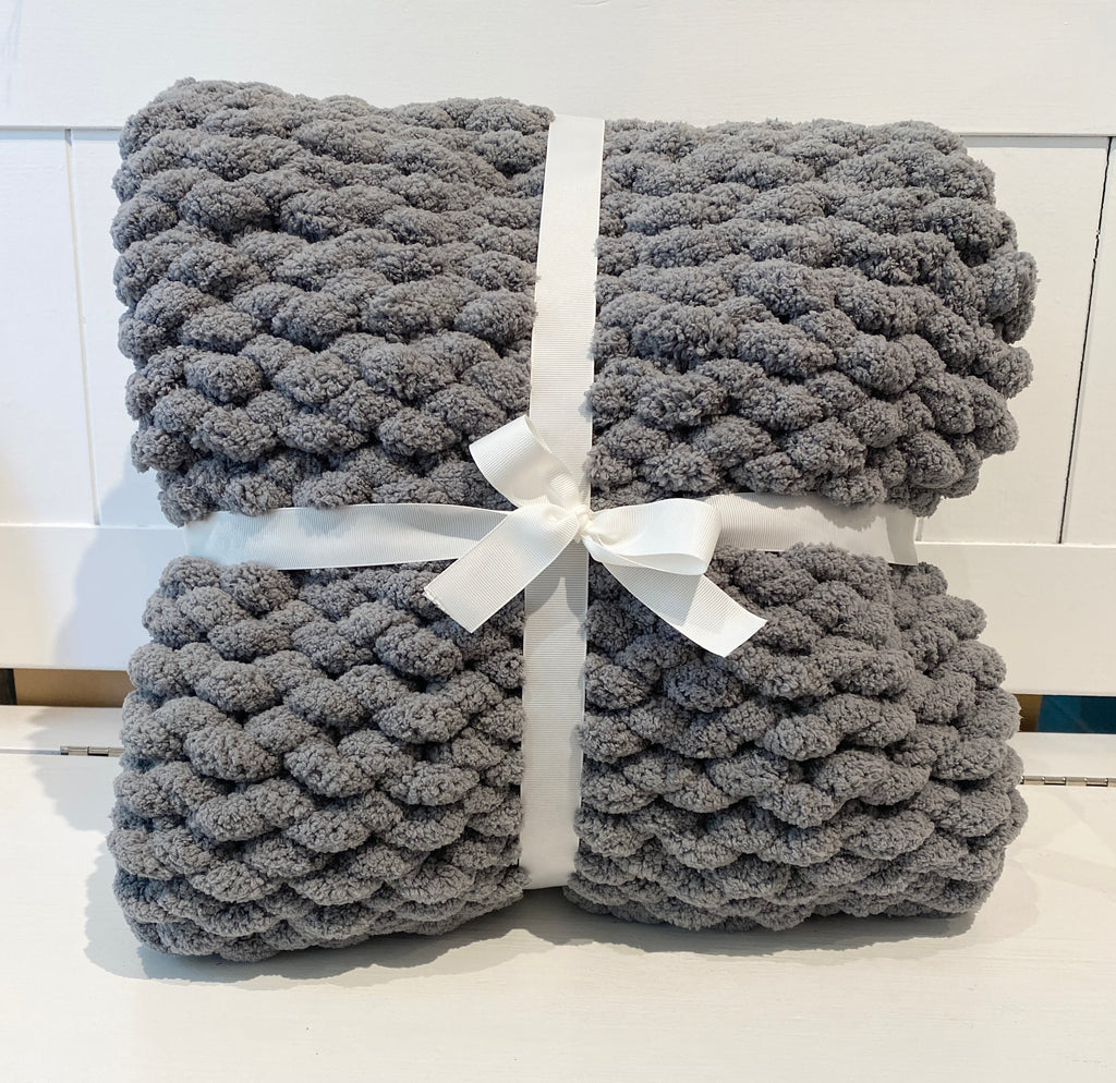 Chenille Yarn Chunky Knitted Blanket