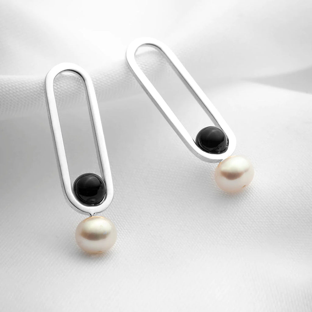 Larissa, Canadian Designer Black Onyx Women’s Earrings with Pearls
