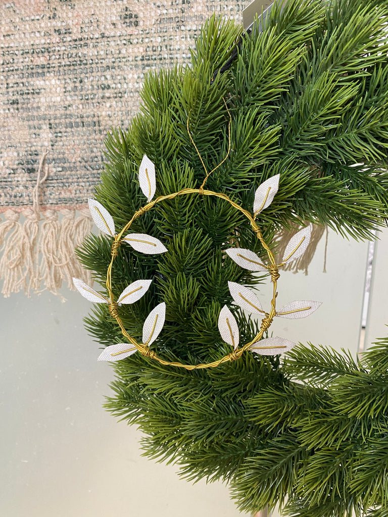 Olive Wreath Canvas Ornament | White