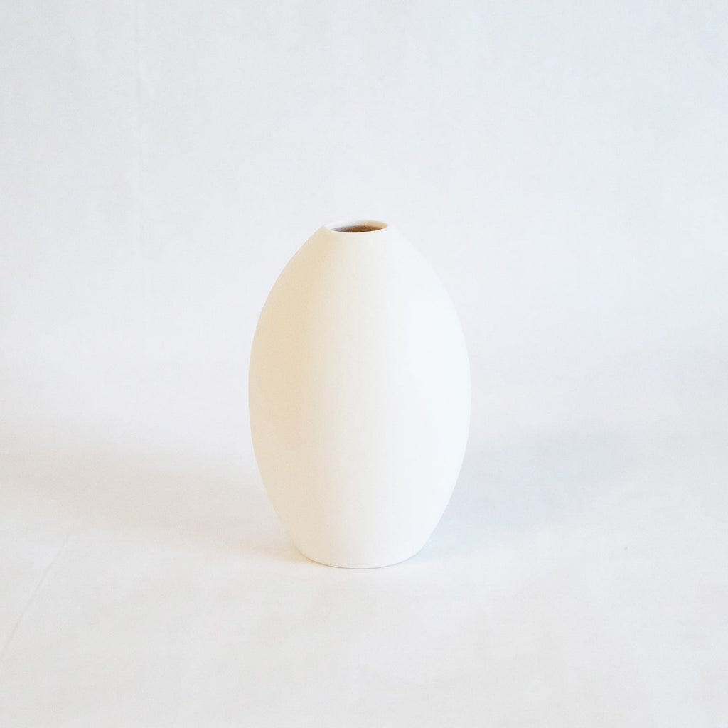 White Ceramic Oval Vase | Small | Medium